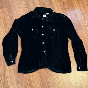 GAP Women's Velvet Dark‎ Emerald Green Long Sleeve Button Down Size M